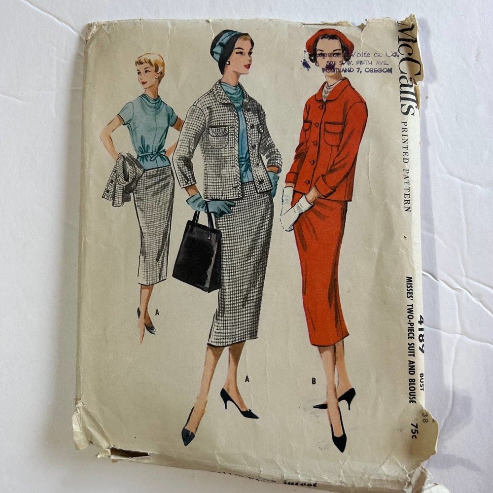 McCalls Vintage 1950's Pattern #4189 Women's 2 Piece Suit &‎ Blouse Size 18 RARE